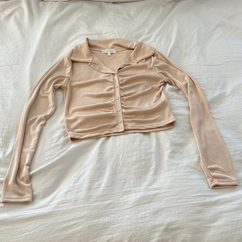 Cream Long Sleeve Button-Up Top